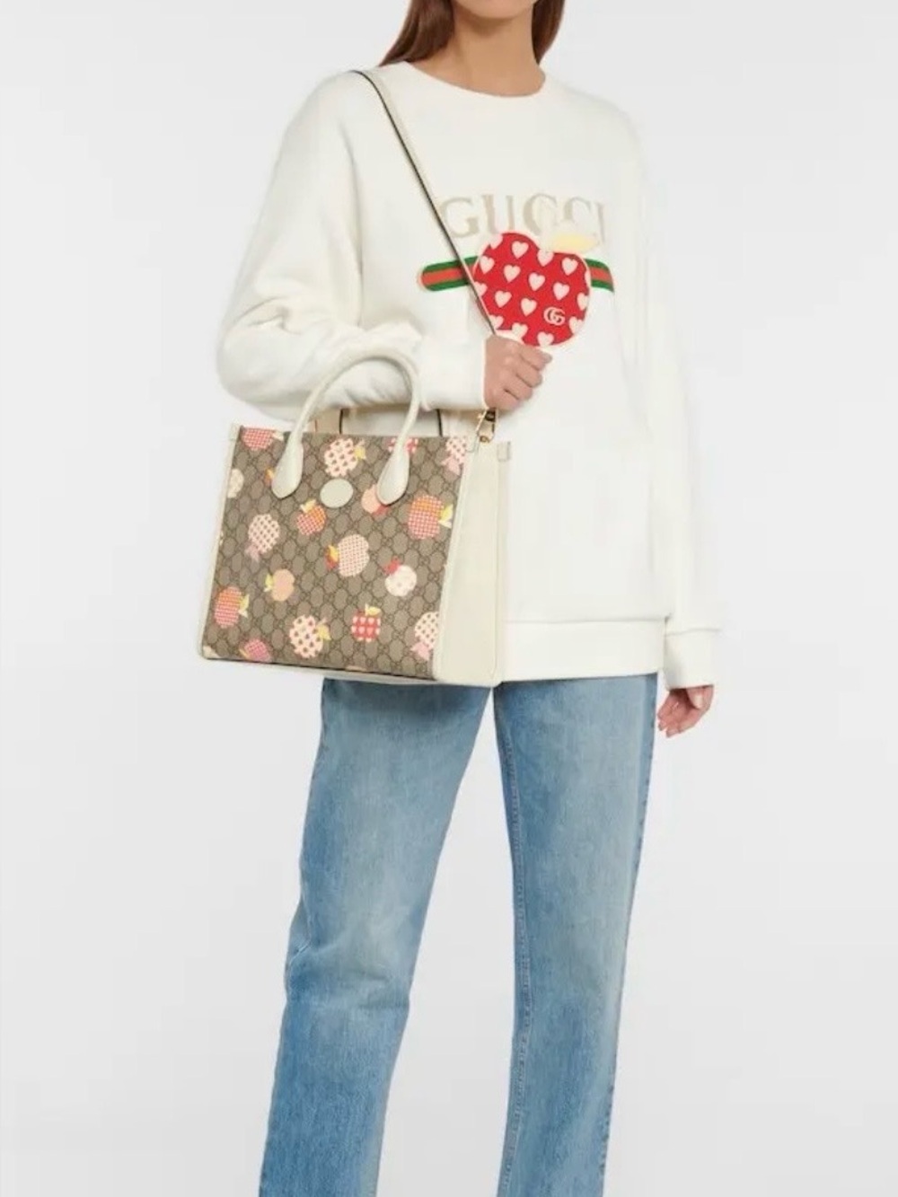 Gucci Les Pommes GG Supreme Small Tote Bag Apple Print Crossbody 659983 - Picture 5 of 16
